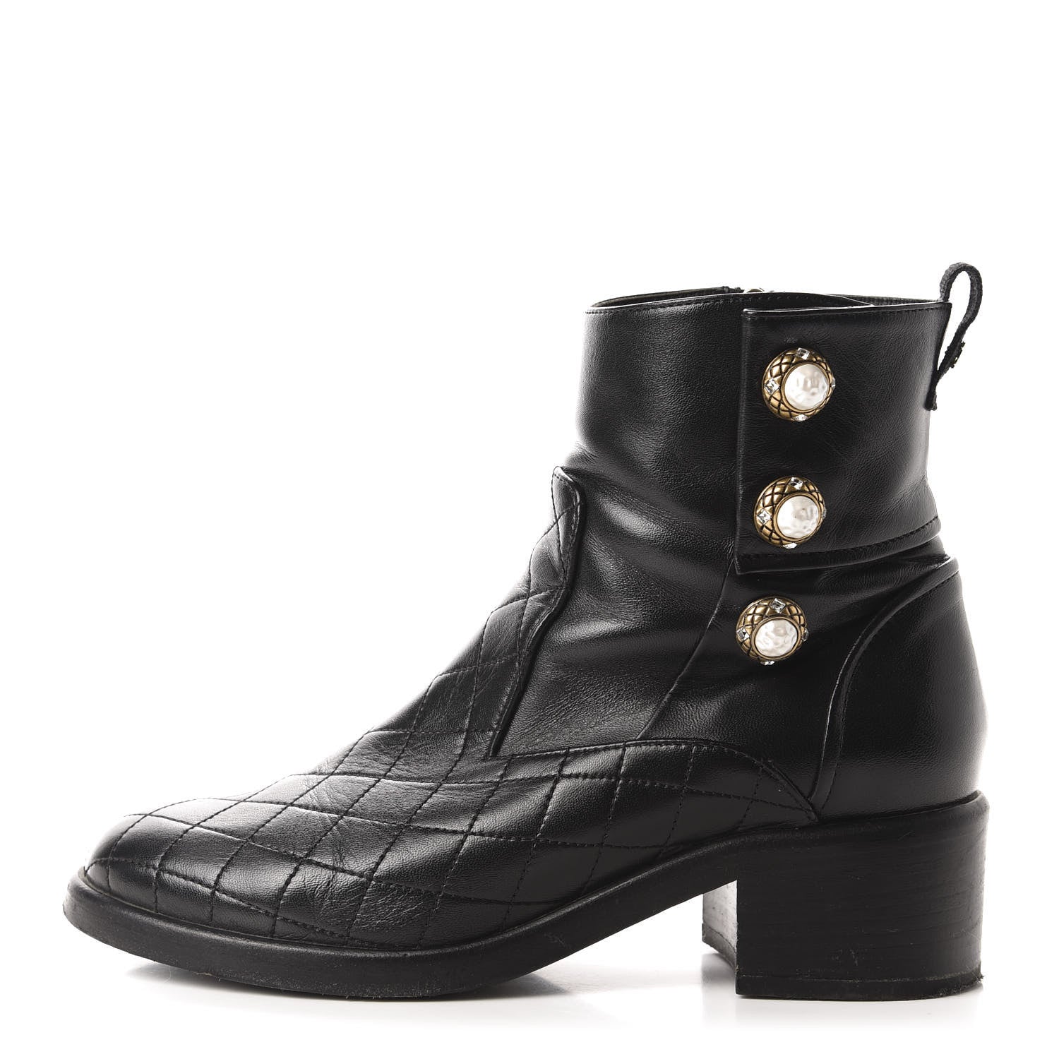 Chanel Lambskin Patent Calfskin Quilted Pearl Boots 38.5 Black 1 of 13