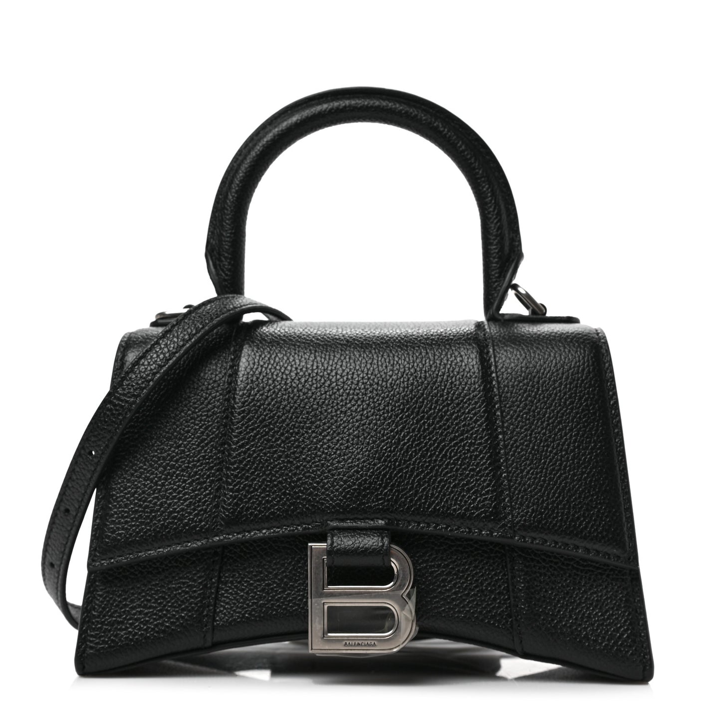 Grained Calfskin Hourglass Top Handle Bag XS Black