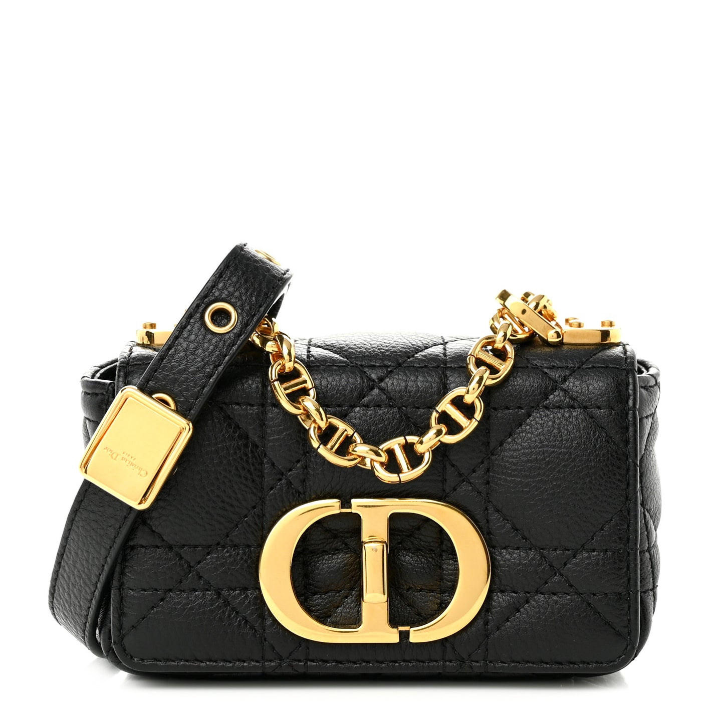 Supple Calfskin Cannage Micro Caro Bag Black