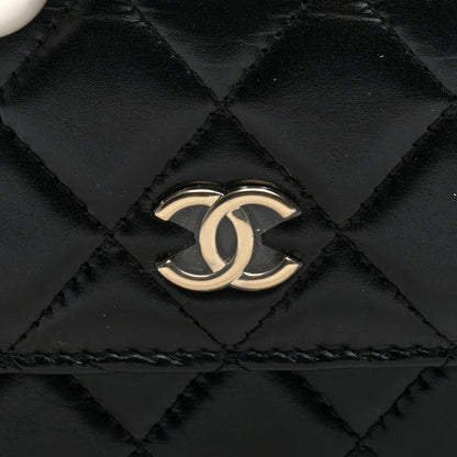 Chanel Calfskin Quilted Maxi Pearls Clutch With Chain Black 8 of 10