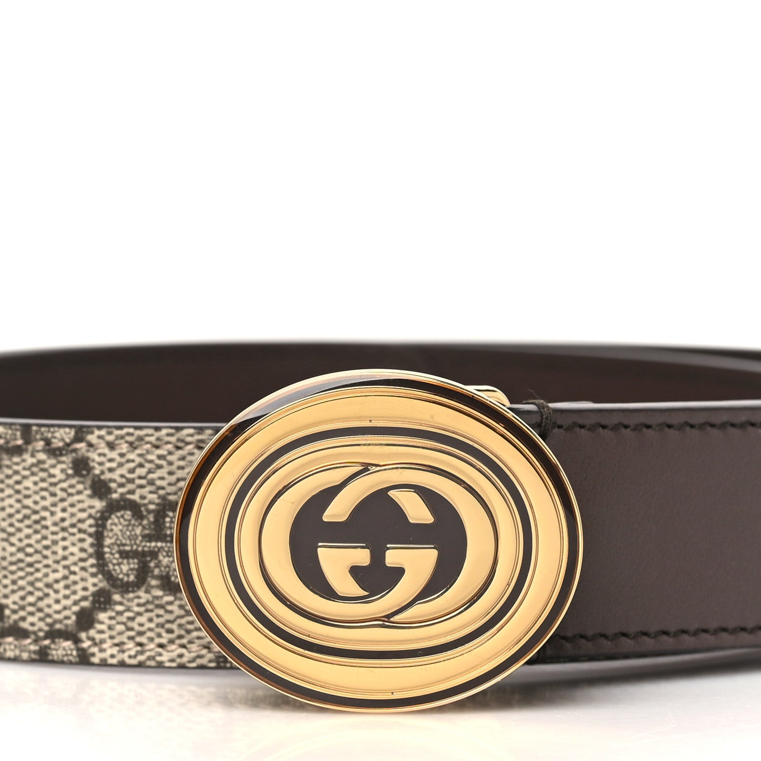Gucci GG Supreme Monogram Plutone Calfskin Enamel Interlocking G 30mm Belt 75 30 Beige Ebony New Acero 3 of 6