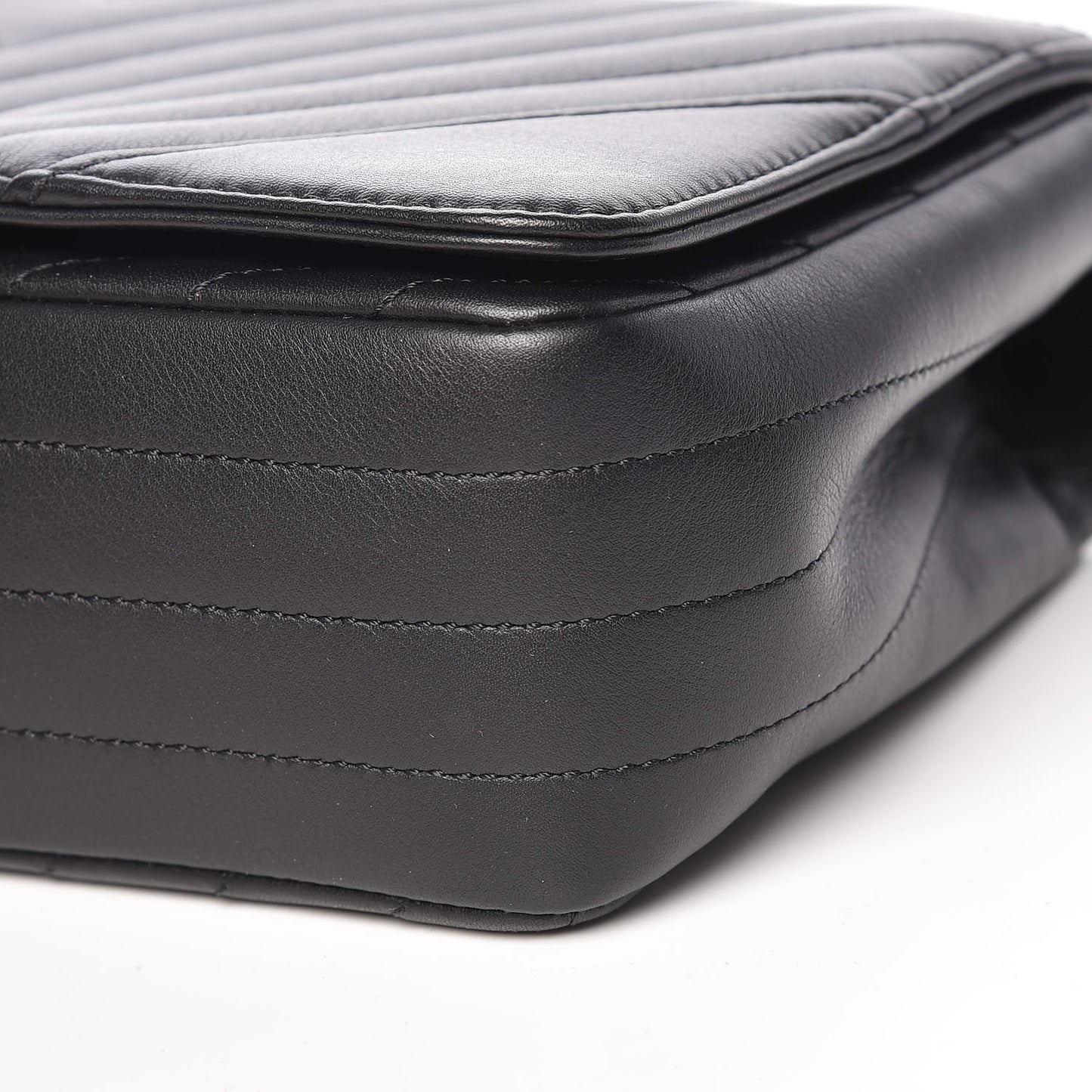 Calfskin Chevron Quilted Statement Flap Black