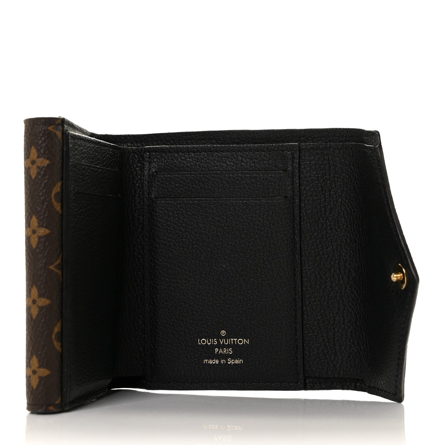 Grained Calfskin Monogram Double V Compact Wallet Black