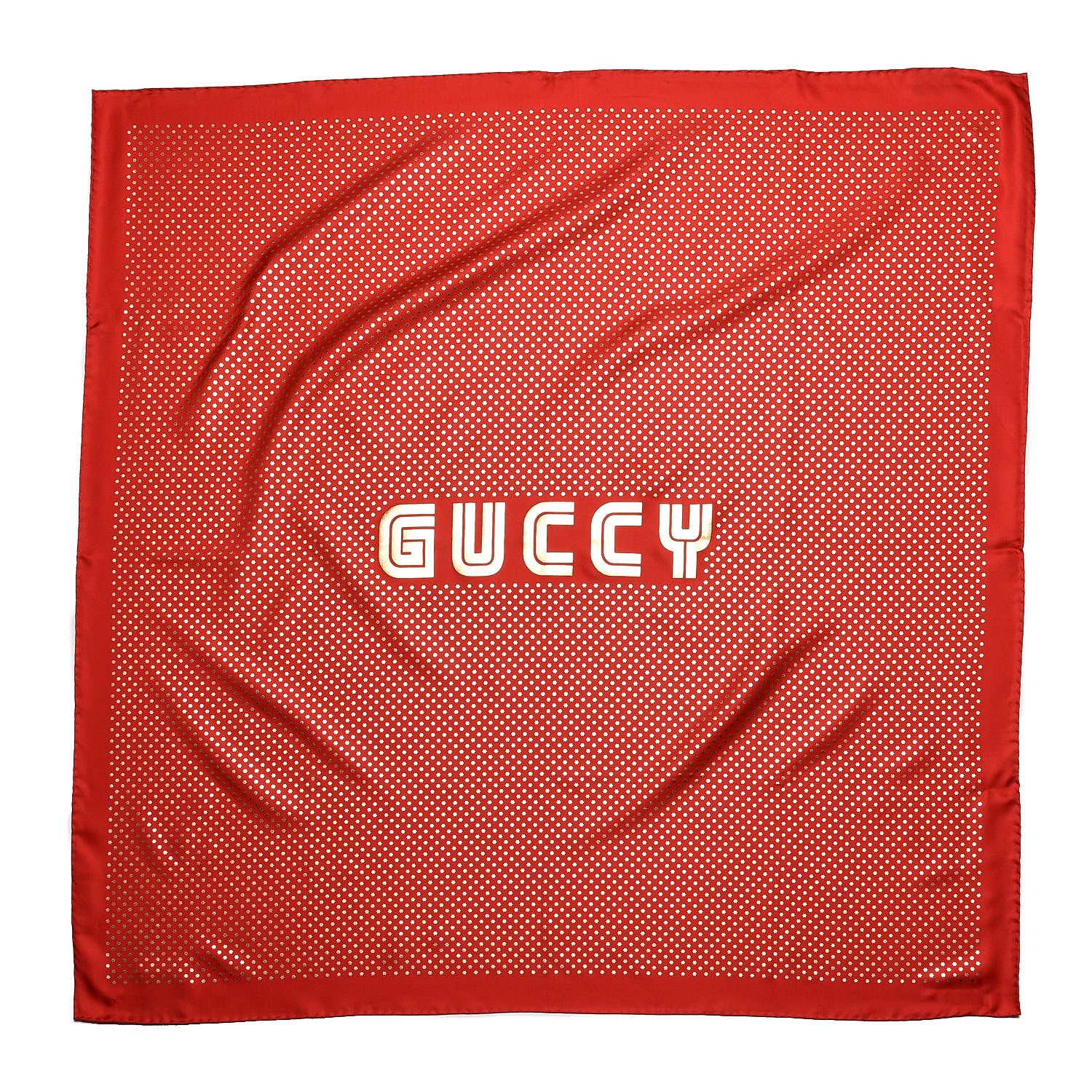 Gucci X SEGA Silk GUCCY Stars Print Square Scarf Flame Red Gold 1 of 6