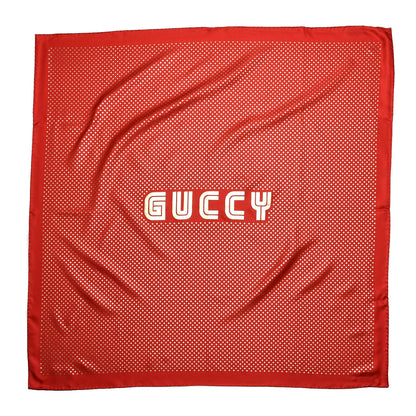 Gucci X SEGA Silk GUCCY Stars Print Square Scarf Flame Red Gold 1 of 6