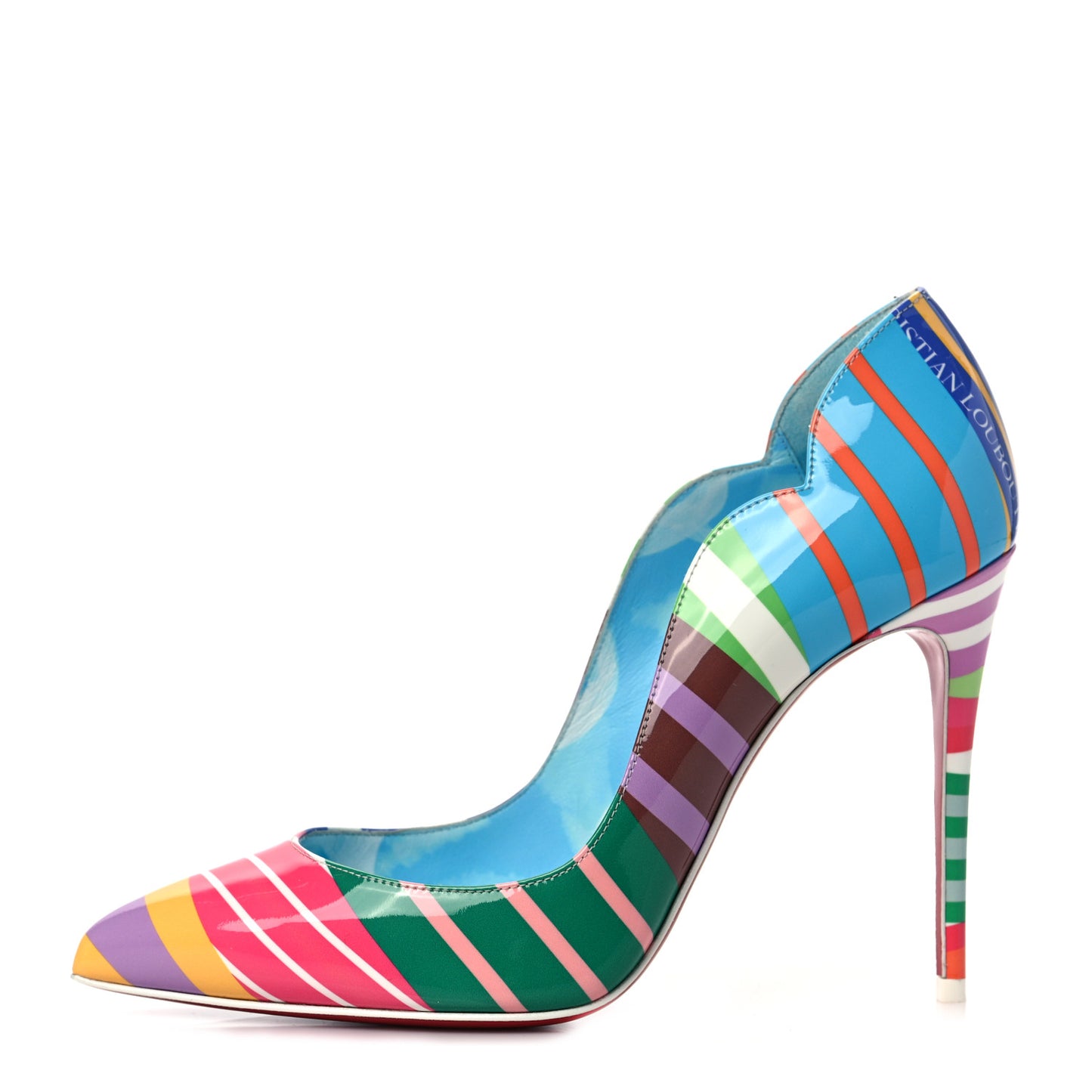 Patent Striped Grand Bain Swimming Pool Hot Chick 100 Pumps 36.5 Multicolor Lin Blue White