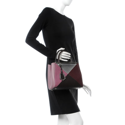 Fendi Vitello Elite Calfskin Colorblock Petite 2Jours Tote Glicine Argento Bordeaux 2 of 12