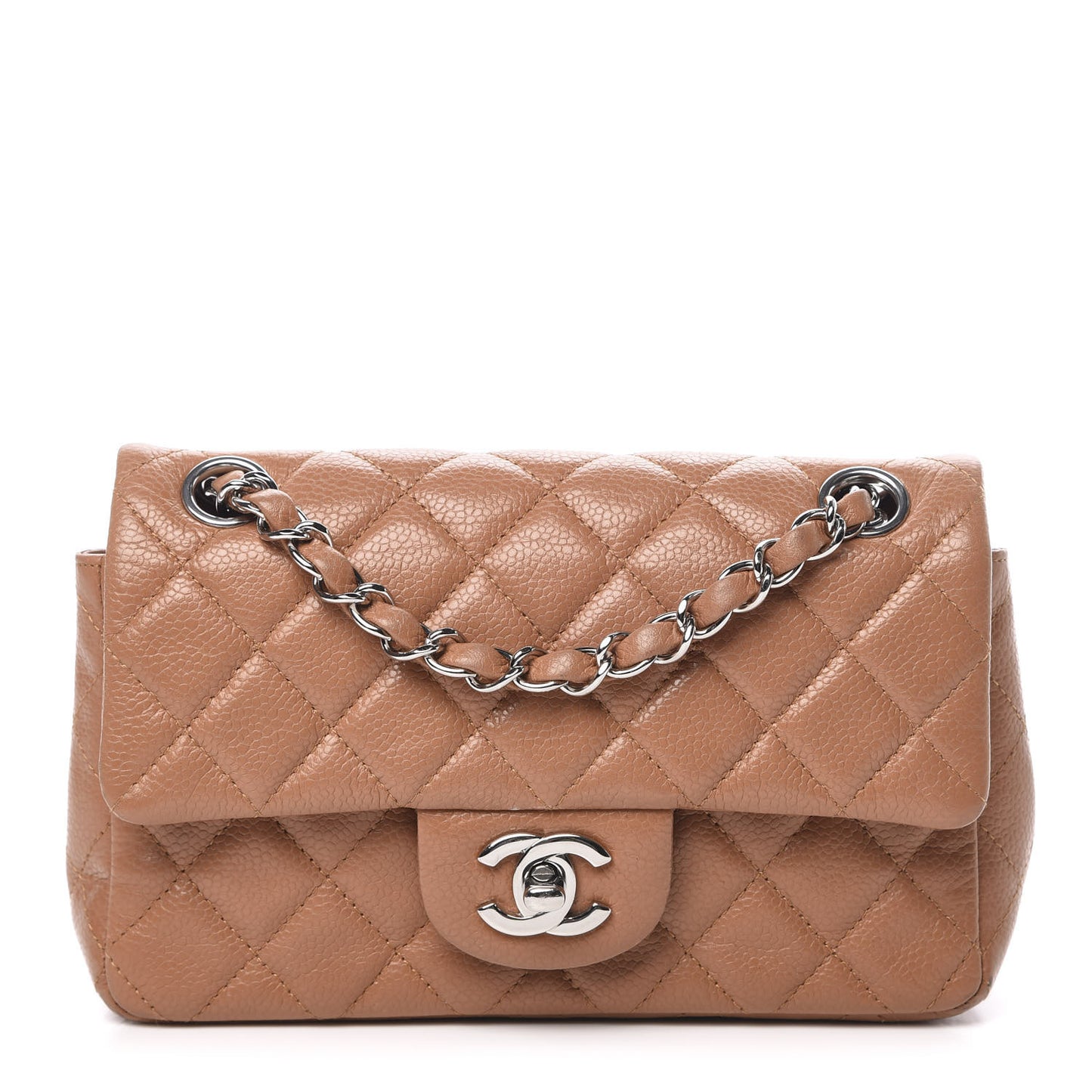 Caviar Quilted Mini Rectangular Flap Light Brown