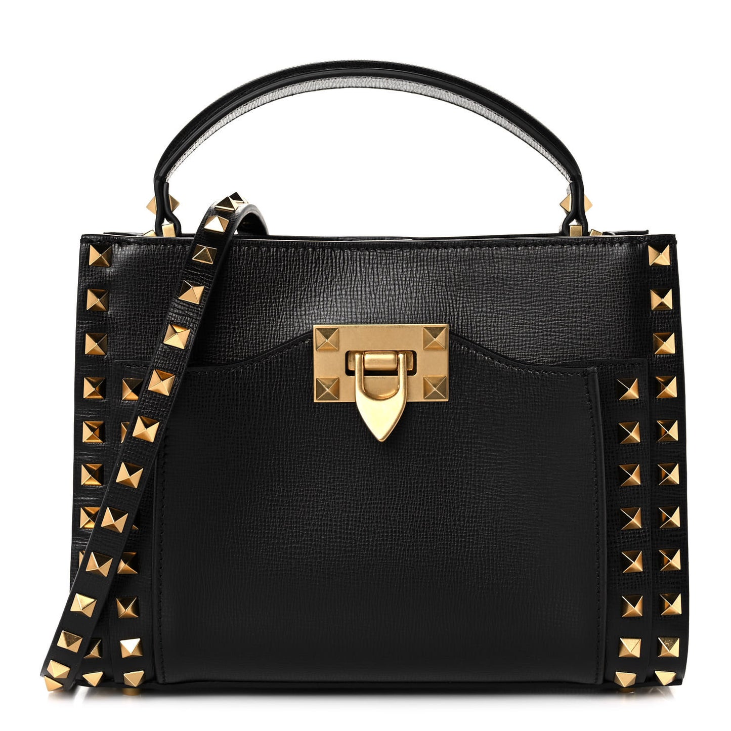 Vitello Small Rockstud Alcove Top-Handle Bag Black