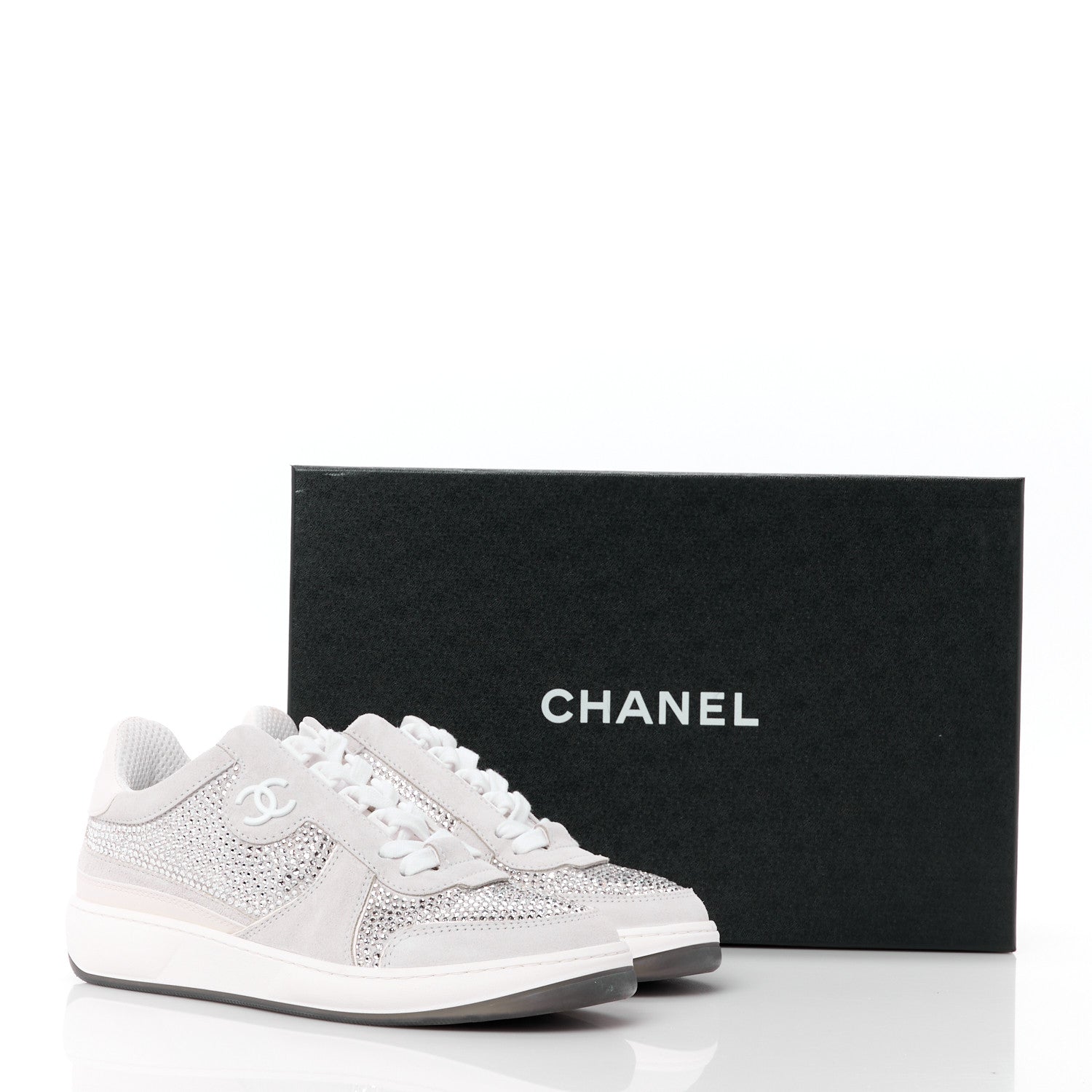 Chanel Calfskin Suede Crystal Womens CC Sneakers 36 White 11 of 11