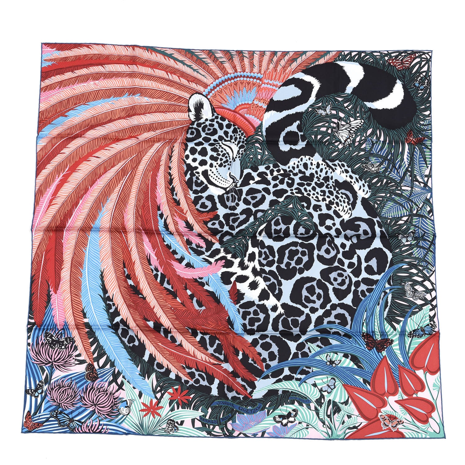 Hermes Silk Jaguar Quetzal Scarf 90 Quetsche Rose Bleu Vert 1 of 4