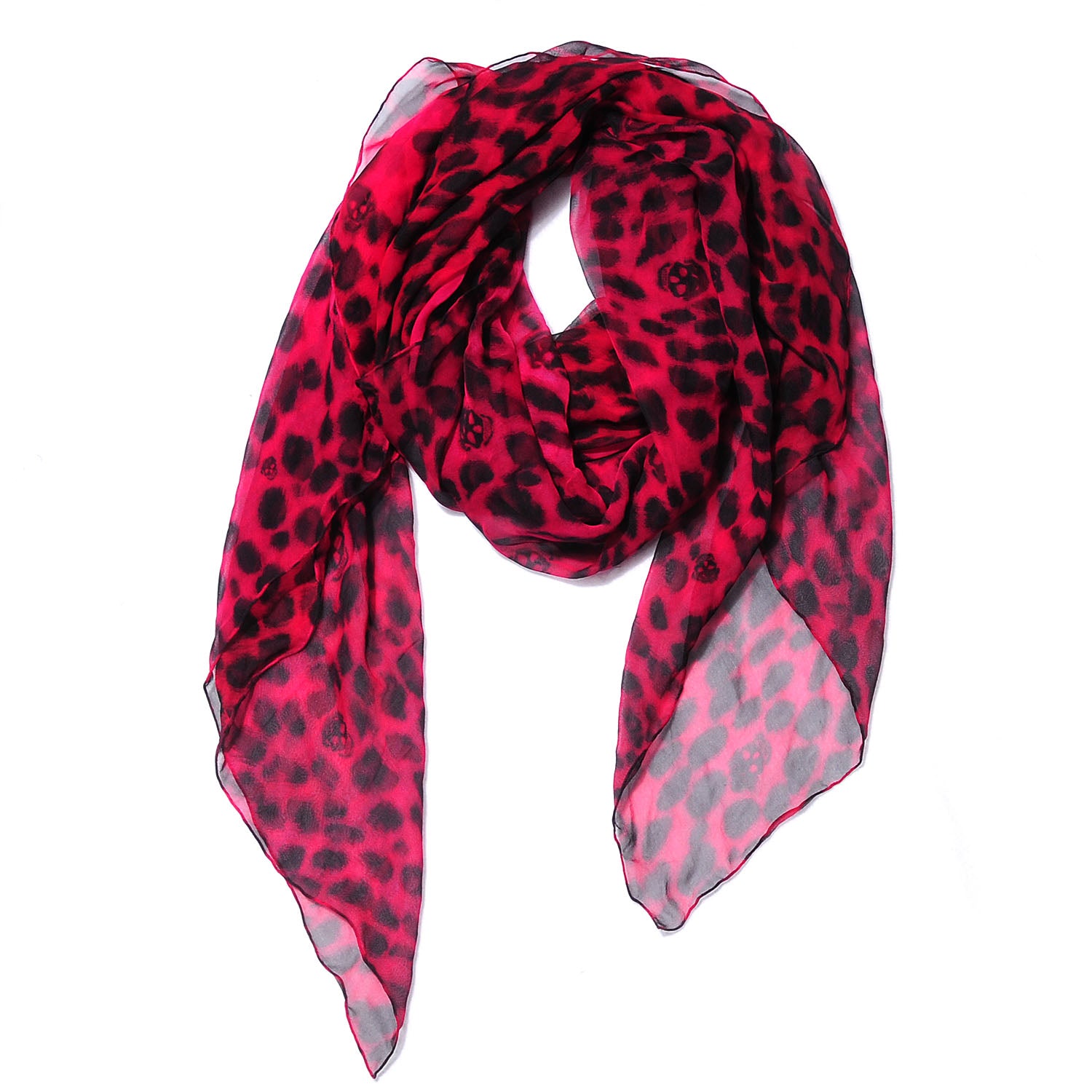 Alexander McQueen Silk Chiffon Leopard Skull Scarf Hot Pink 1 of 5