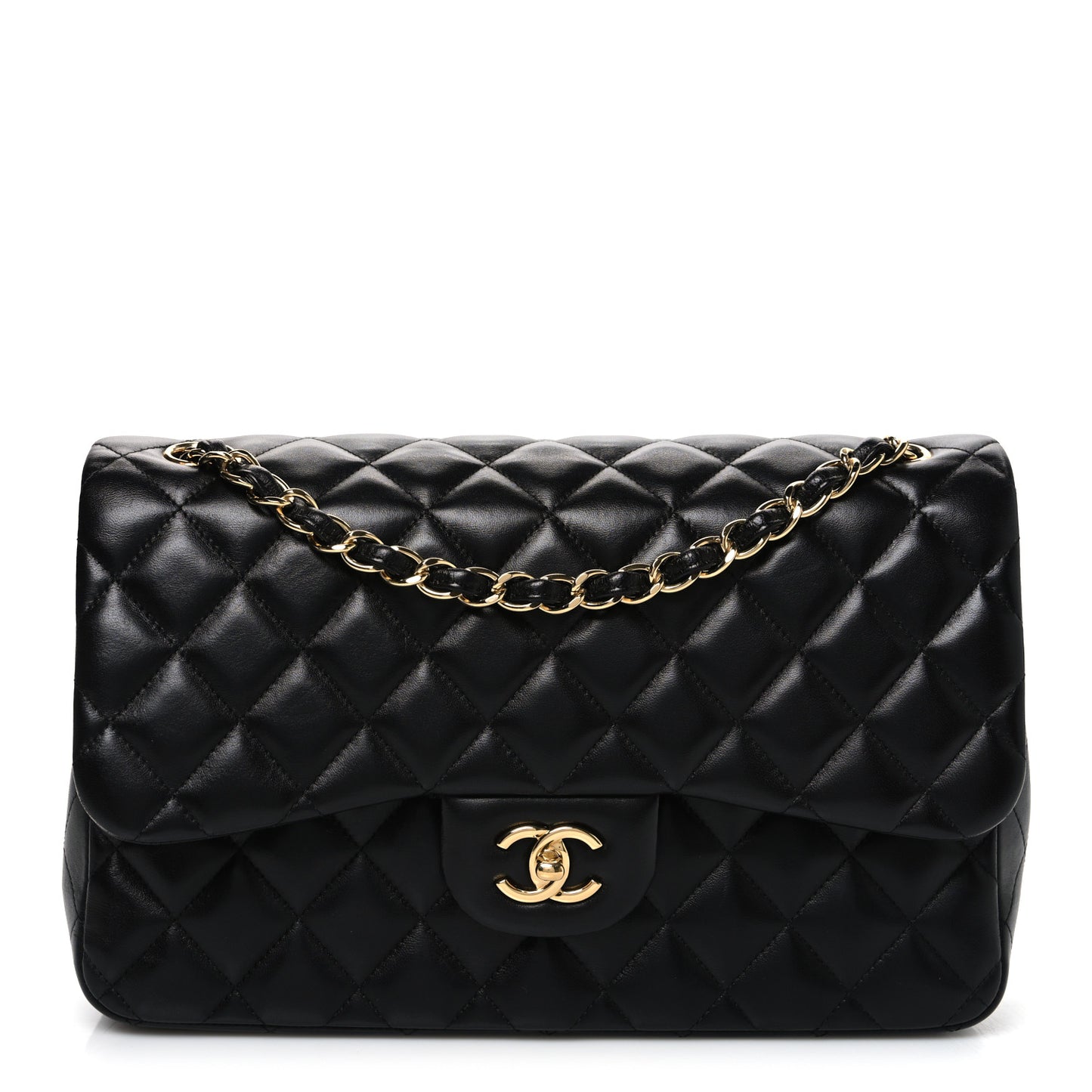 Lambskin Quilted Jumbo Double Flap Black