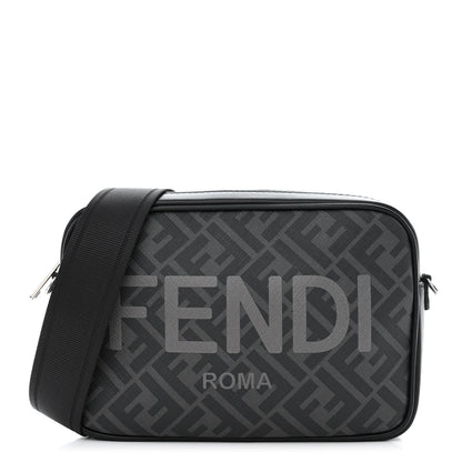 Fendi Shiny Glazed Fabric Vitello Cover FF 1974 Logo Medium Camera Case Black 1 of 12