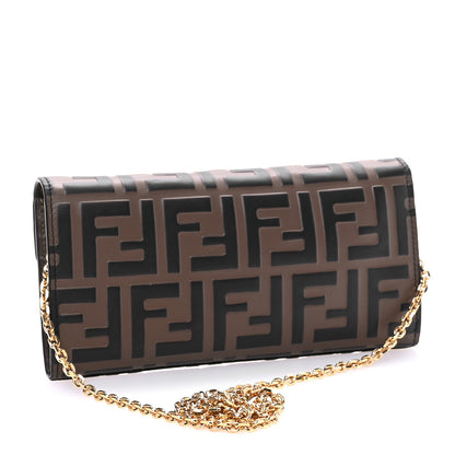 Fendi Vitello Soft F is Fendi Bi-Color FF 1974 Embossed Continental Envelope Wallet On Chain Maya Black 2 of 9