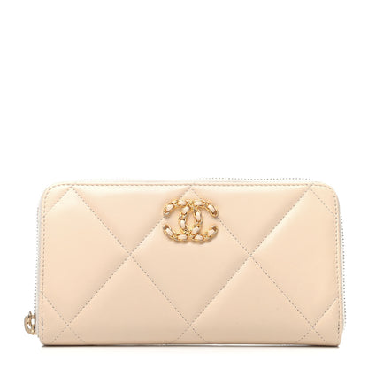 Chanel Shiny Goatskin Quilted 19 Long Zipped Around Wallet Beige 1 of 10