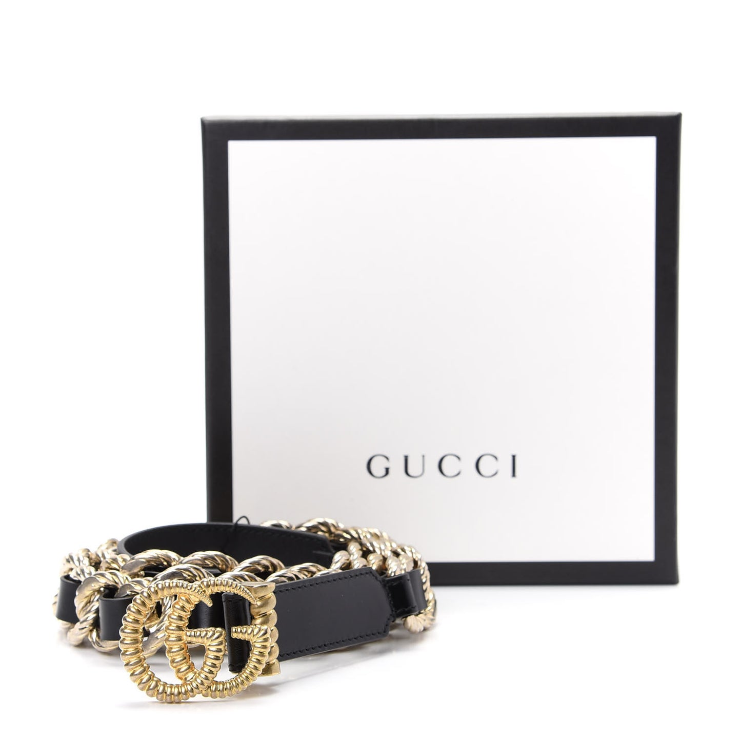 Calfskin Torchon Double G Chain 25mm Belt 90 36 Black