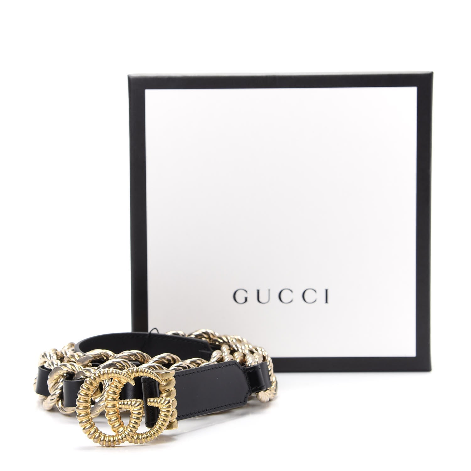 Gucci Calfskin Torchon Double G Chain 25mm Belt 90 36 Black 6 of 6
