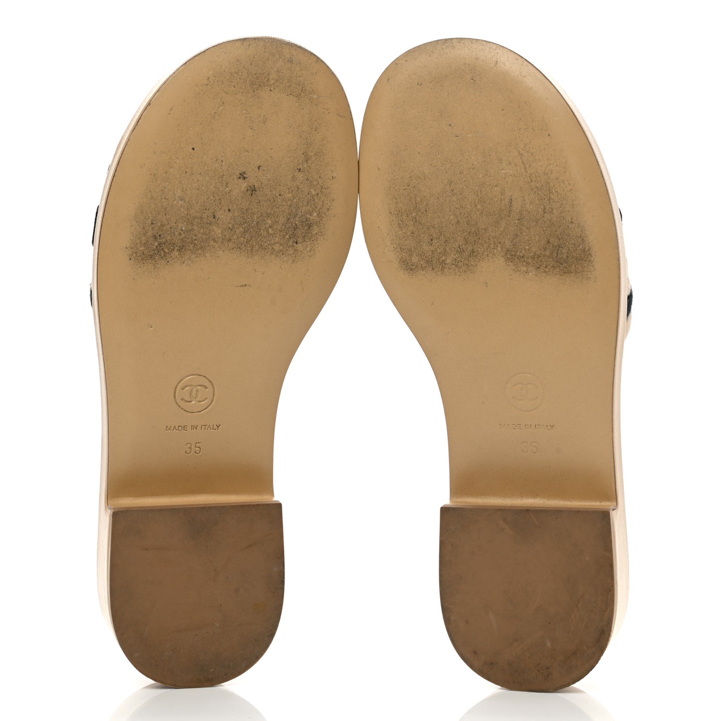 Lambskin Embroidered CC Mule Sandal 35 Beige Black