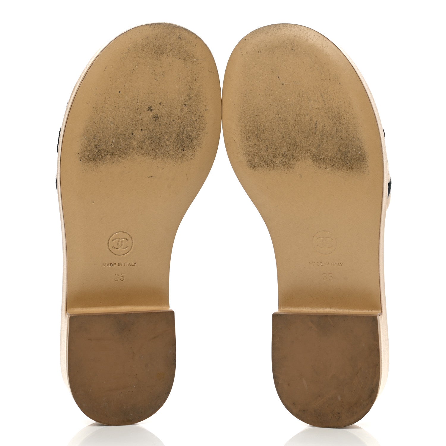 Chanel Lambskin Embroidered CC Mule Sandal 35 Beige Black 5 of 9