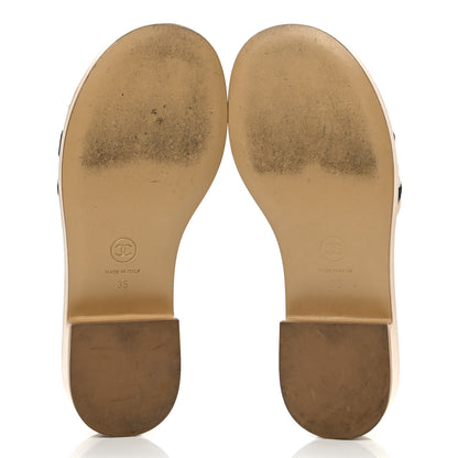 Chanel Lambskin Embroidered CC Mule Sandal 35 Beige Black 5 of 9