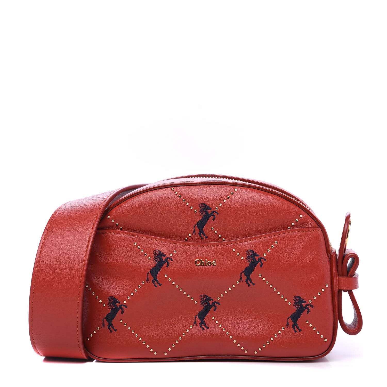 Chloe Smooth Calfskin Little Horses Embroidered Shoulder Bag Earthy Red 1 of 8