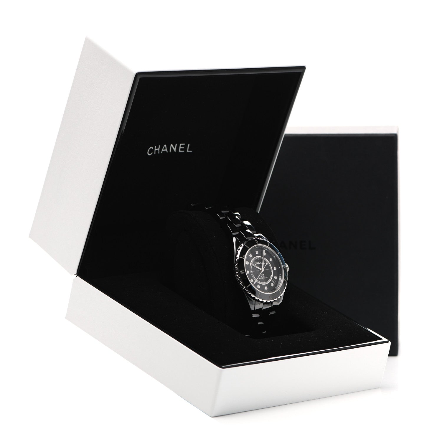 Chanel Stainless Steel Ceramic Diamond 38mm J12 Automatic Watch Black 5 of 5