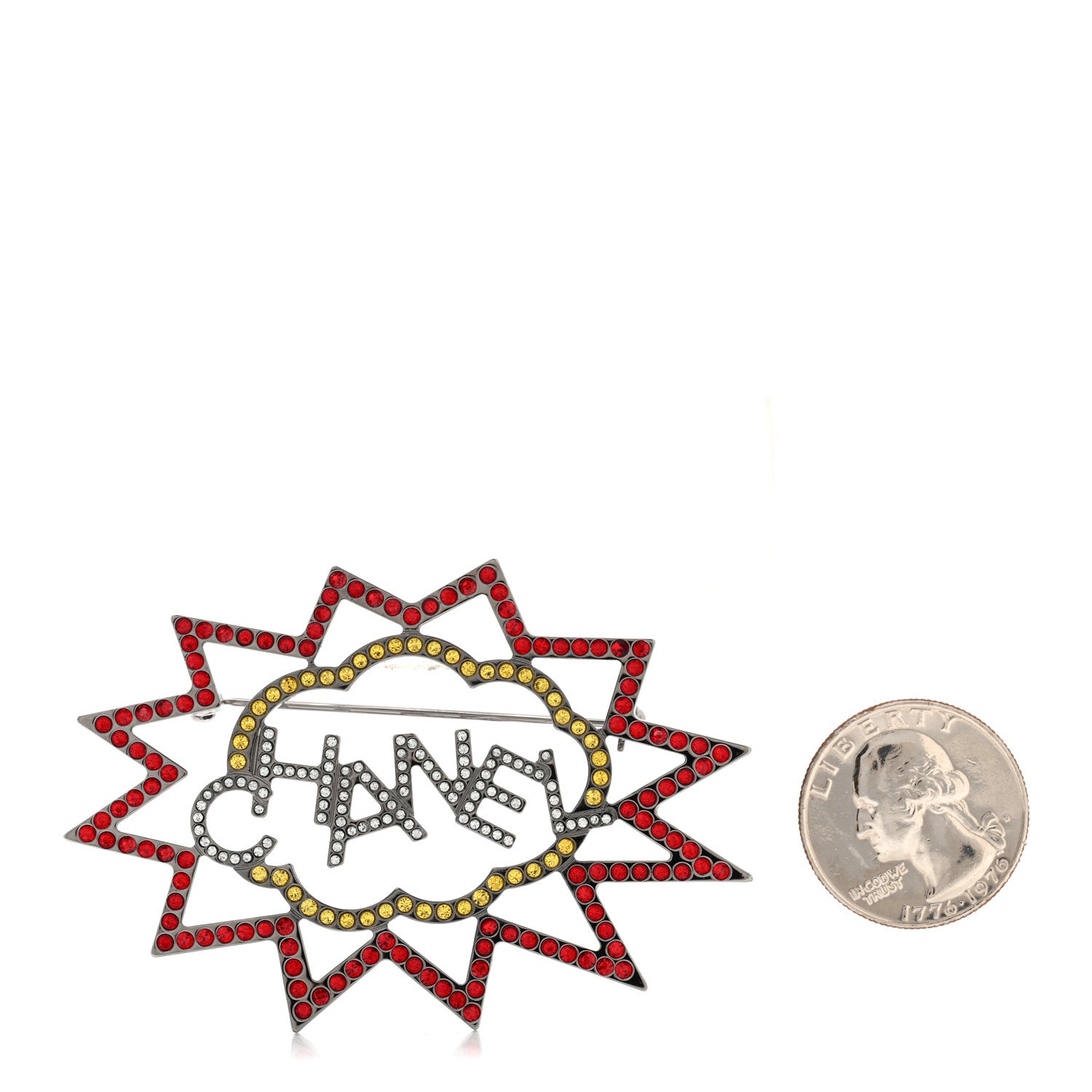 Chanel Ruthenium Crystal CC Brooch Red Yellow 2 of 4
