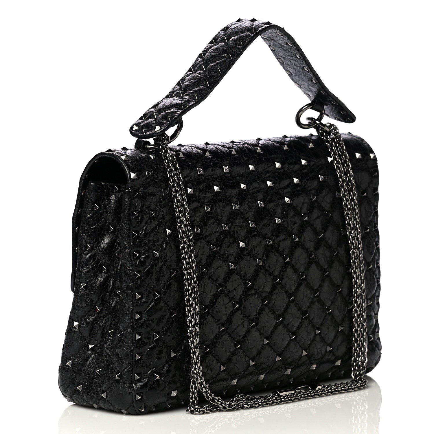 Valentino Garavani Craquele Nappa Large Rockstud Spike Shoulder Bag Black 2 of 4