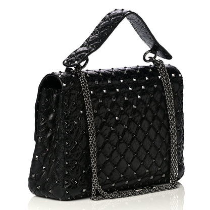 Valentino Garavani Craquele Nappa Large Rockstud Spike Shoulder Bag Black 2 of 4