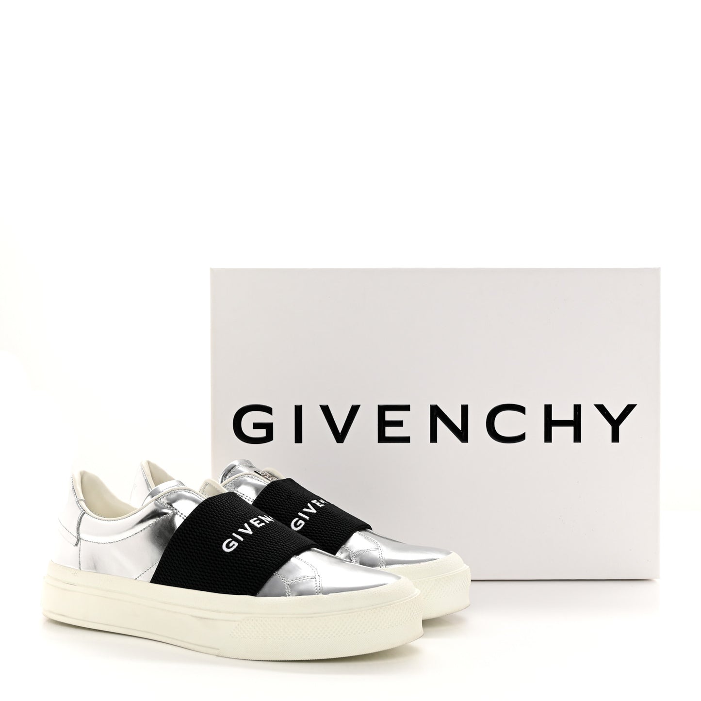 Calfskin Band Logo Womens City Sneakers 39 Silvery