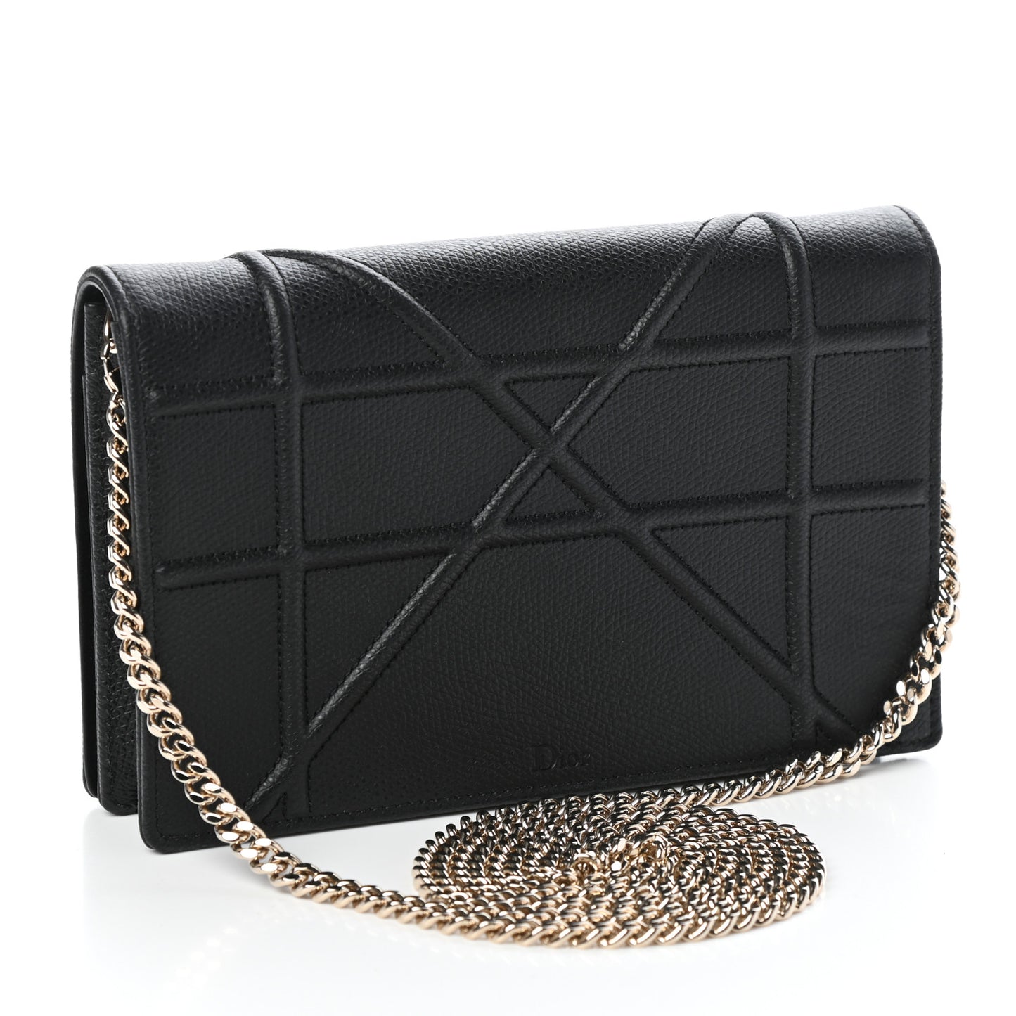 Grained Calfskin Diorama Wallet on Chain Pouch Black