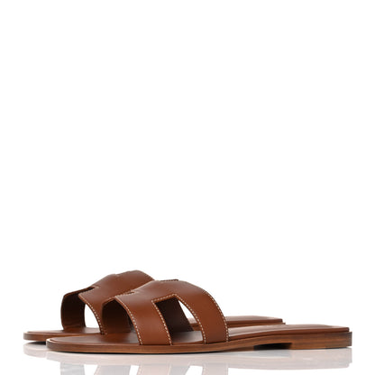 Hermes Box Calfskin Oran Sandals 40 Gold 3 of 9