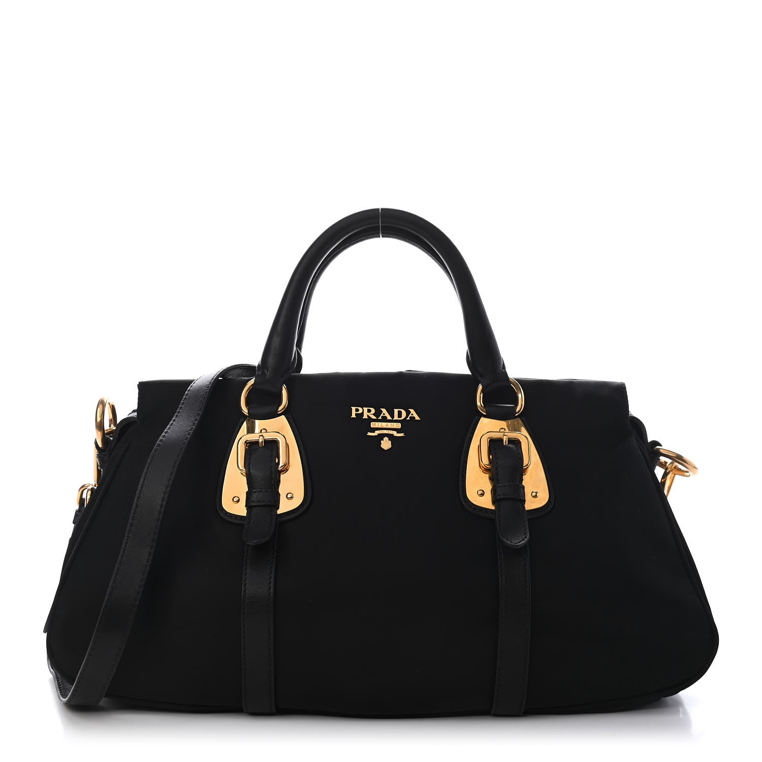Prada Tessuto Nylon Soft Calfskin Shopping Satchel Black 1 of 9