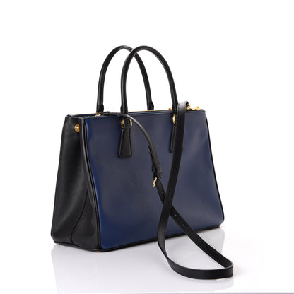 Prada Saffiano Lux Bi-Color Medium Tote Bluette Black 3 of 16