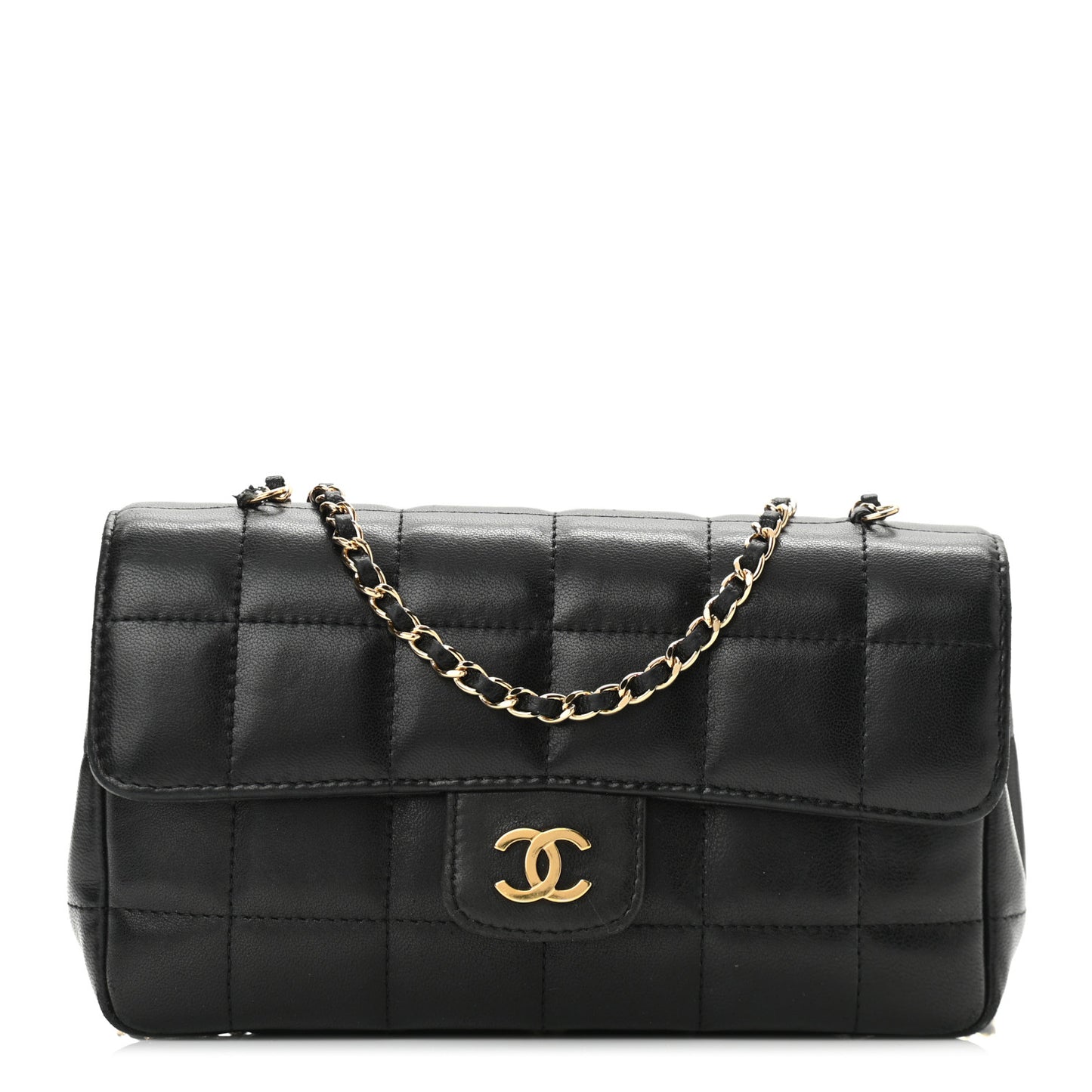 Lambskin Quilted Mini Chocolate Bar Flap Black
