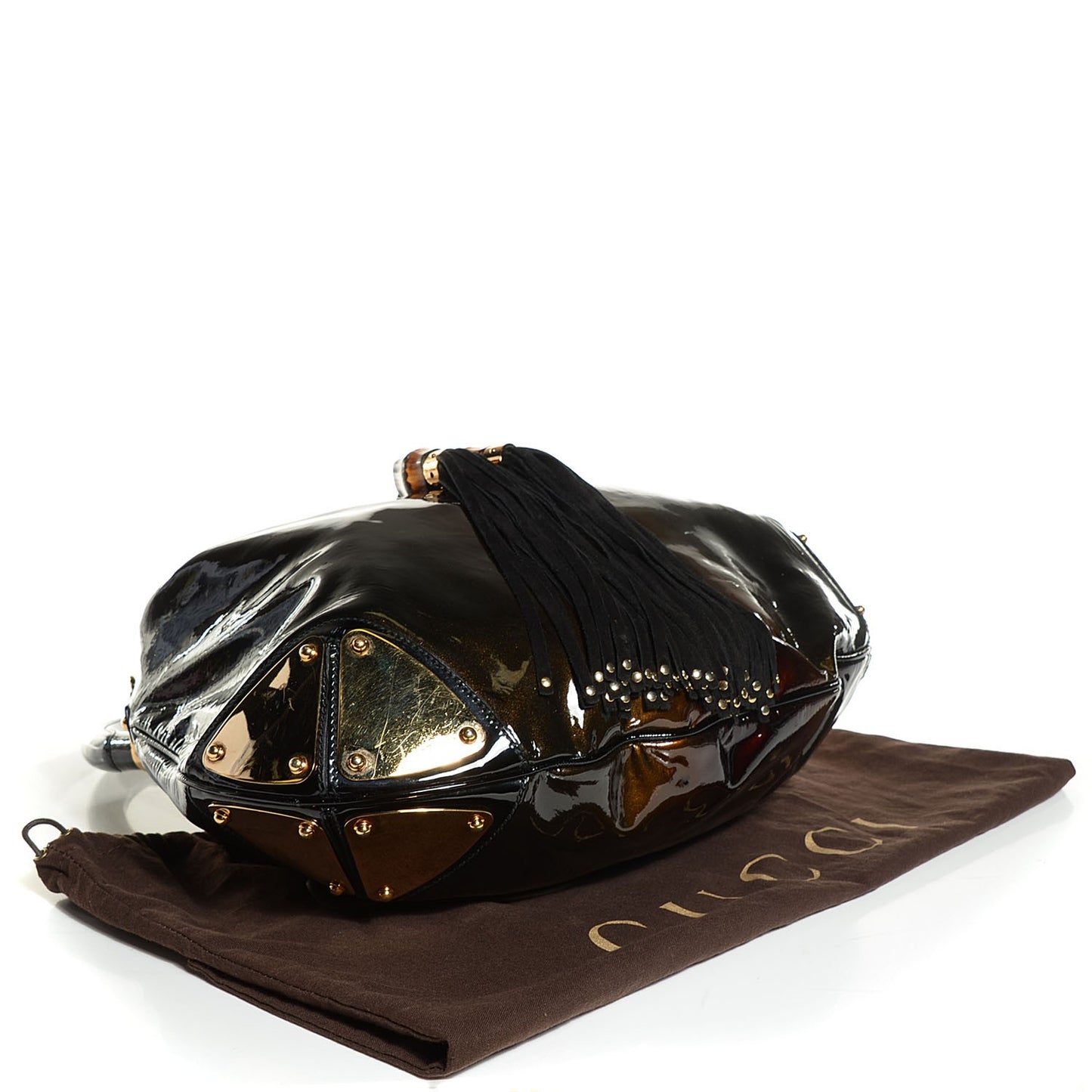 Patent Large Indy Top Handle Bag Bronze Black