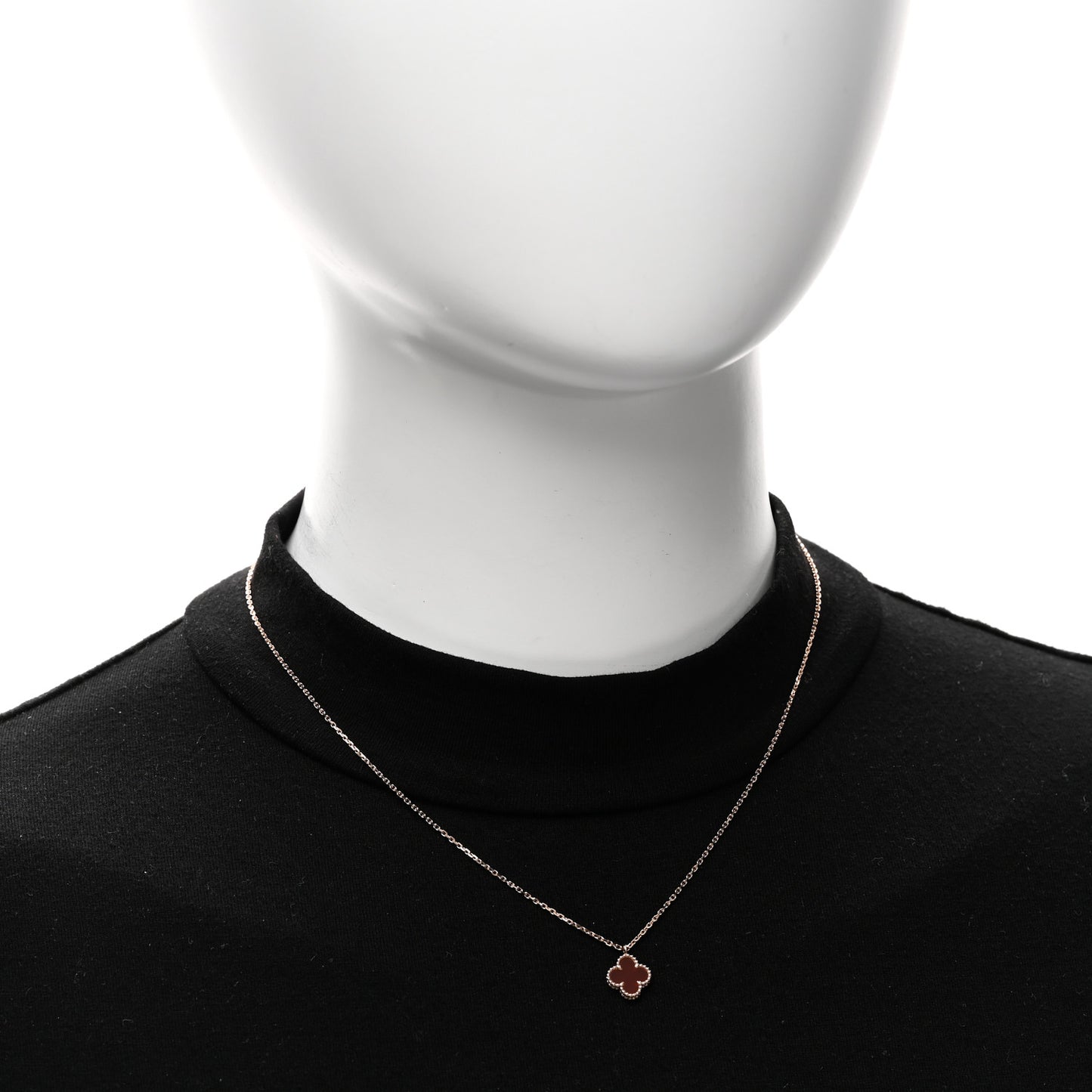 18K Rose Gold Carnelian Sweet Alhambra Pendant Necklace