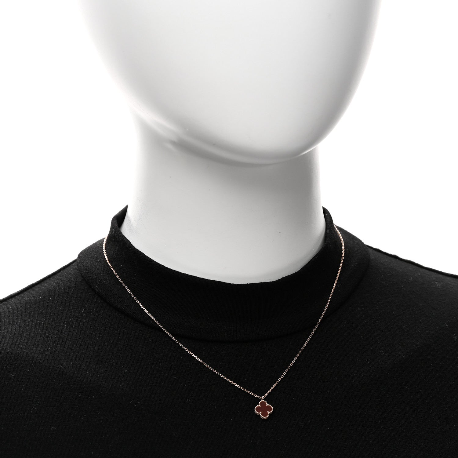 Van Cleef & Arpels 18K Rose Gold Carnelian Sweet Alhambra Pendant Necklace 2 of 6