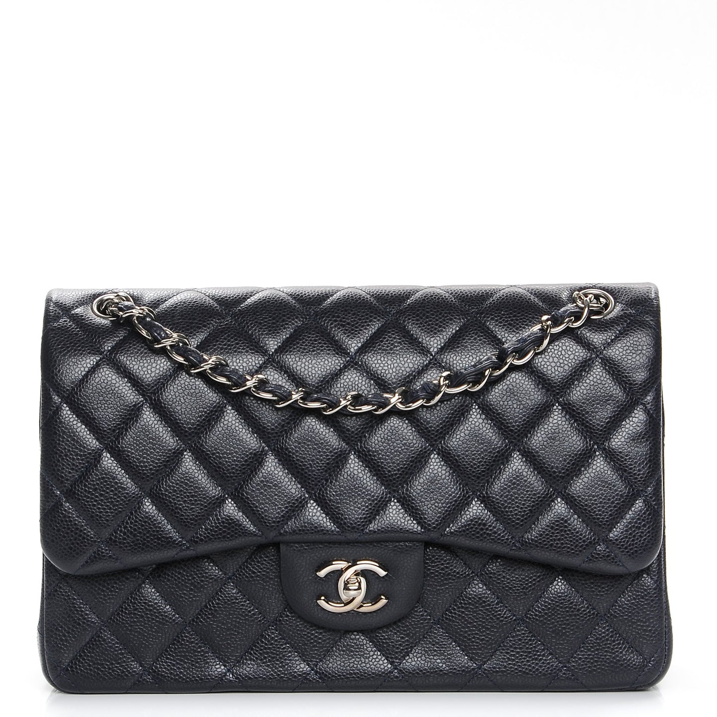 Caviar Quilted Jumbo Double Flap Navy Blue