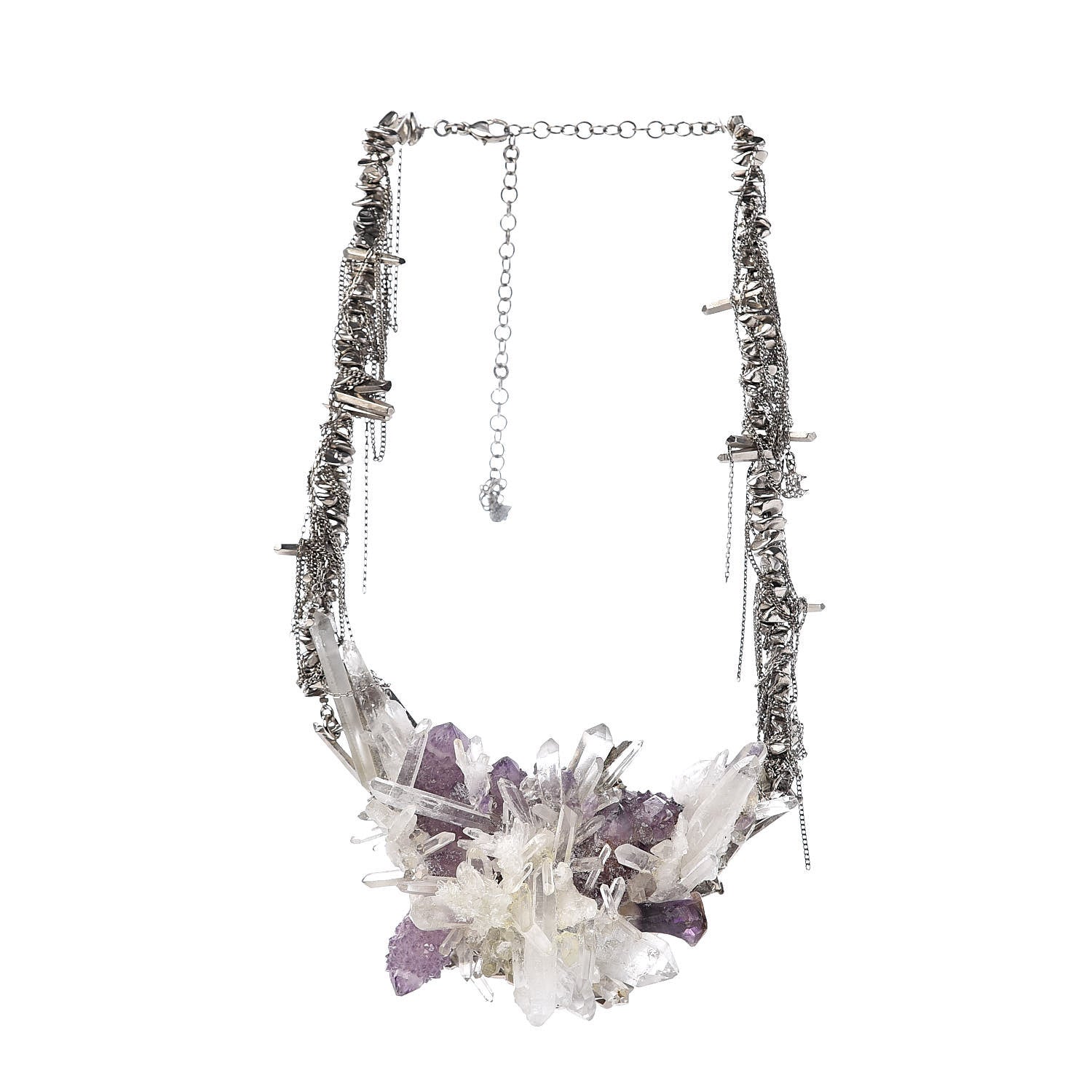 Chanel Quartz Amethyst Crystal Poured Glass CC Chain Necklace Silver Purple 3 of 6