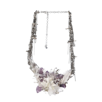 Chanel Quartz Amethyst Crystal Poured Glass CC Chain Necklace Silver Purple 3 of 6