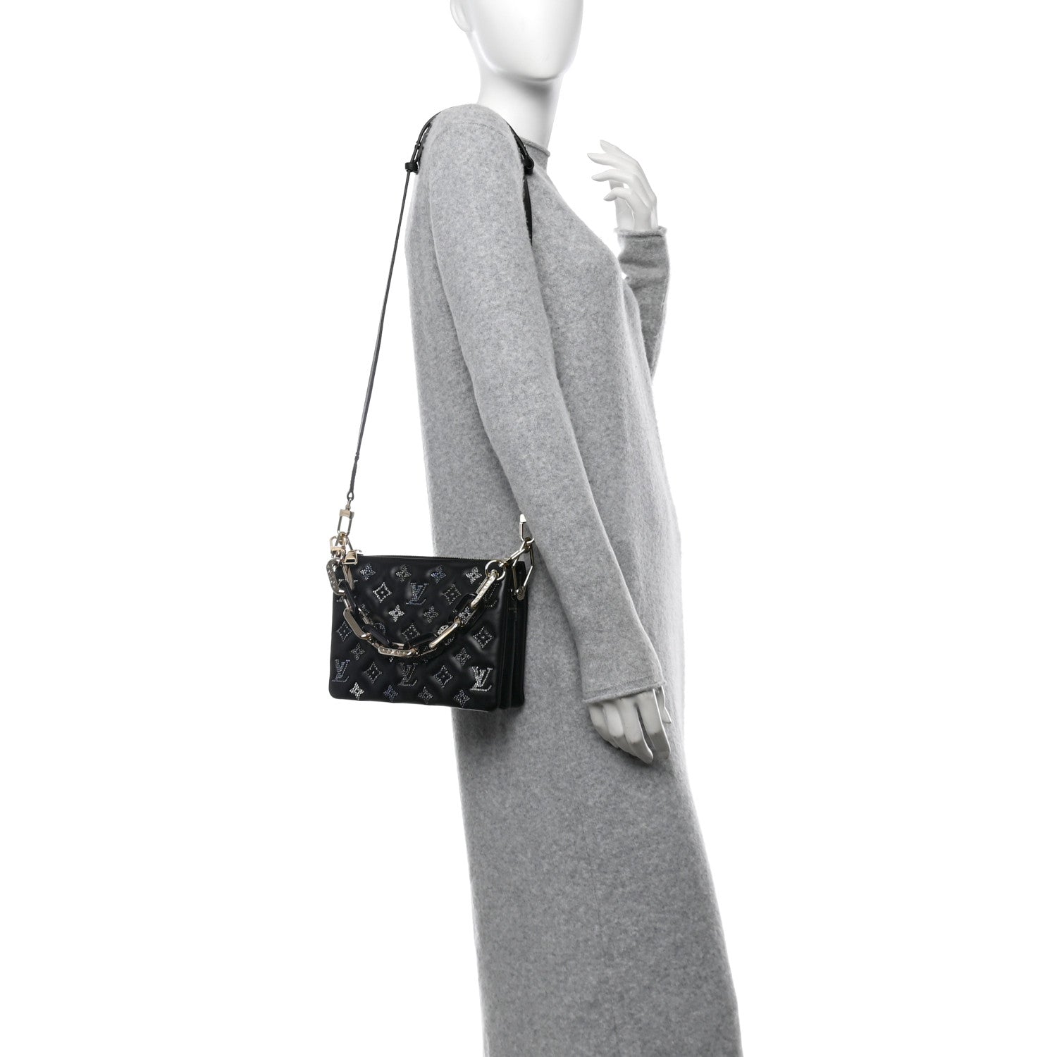 Louis Vuitton Lambskin Swarovski Crysta Embossed Monogram Coussin BB Black 2 of 10