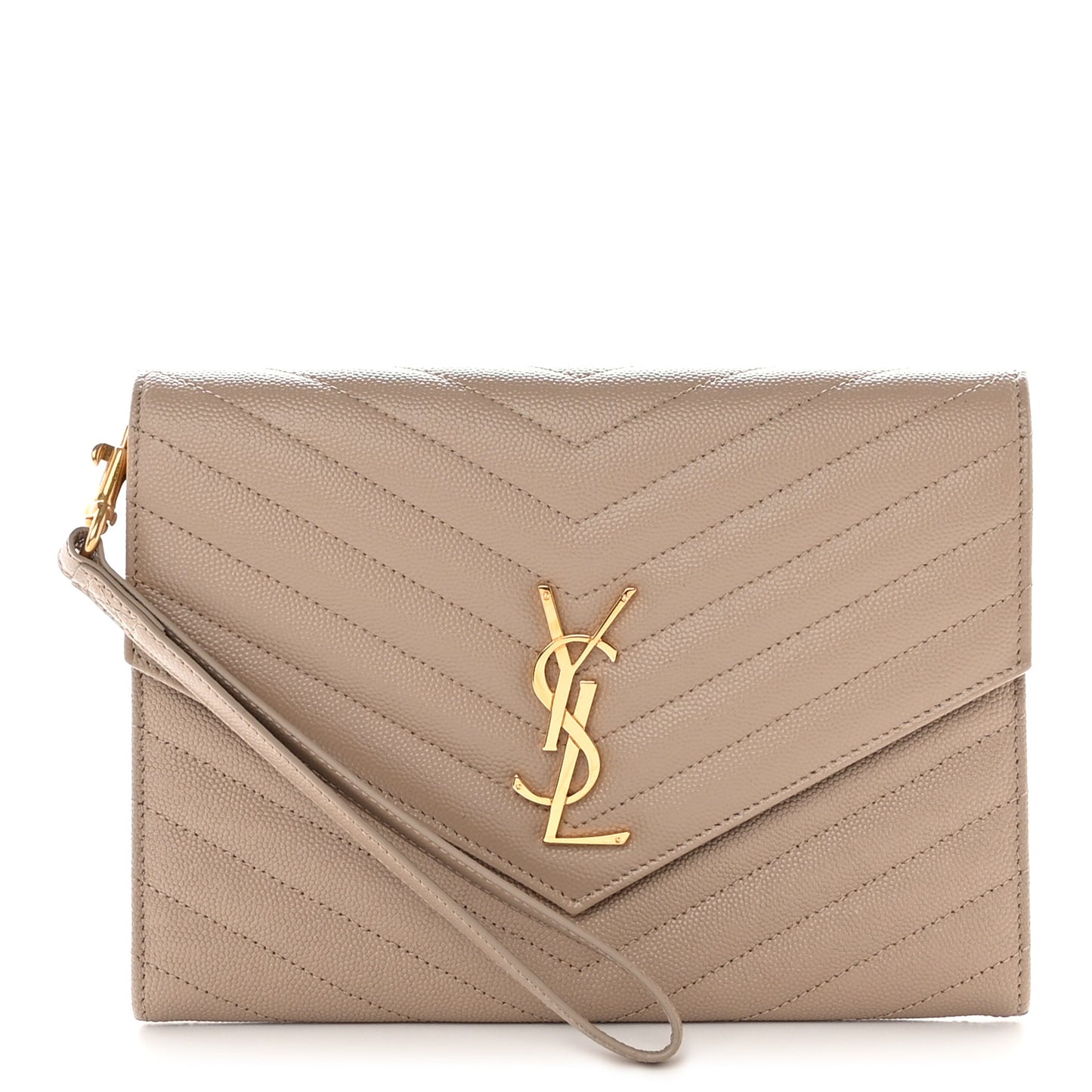 Grain De Poudre Matelasse Chevron Monogram Envelope Clutch Dark Beige