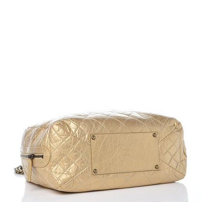 Chanel Metallic Aged Calfskin Quilted Large Secret Tag Bowling Bag Gold 4 of 10