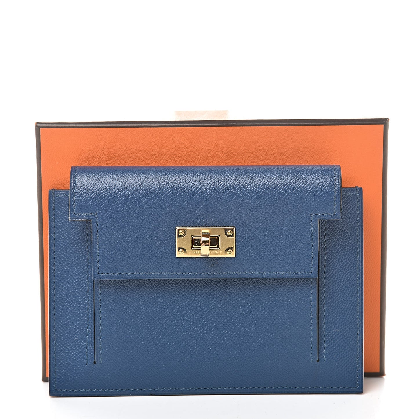 Madame Calfskin Kelly Pocket Compact Wallet Deep Bleu