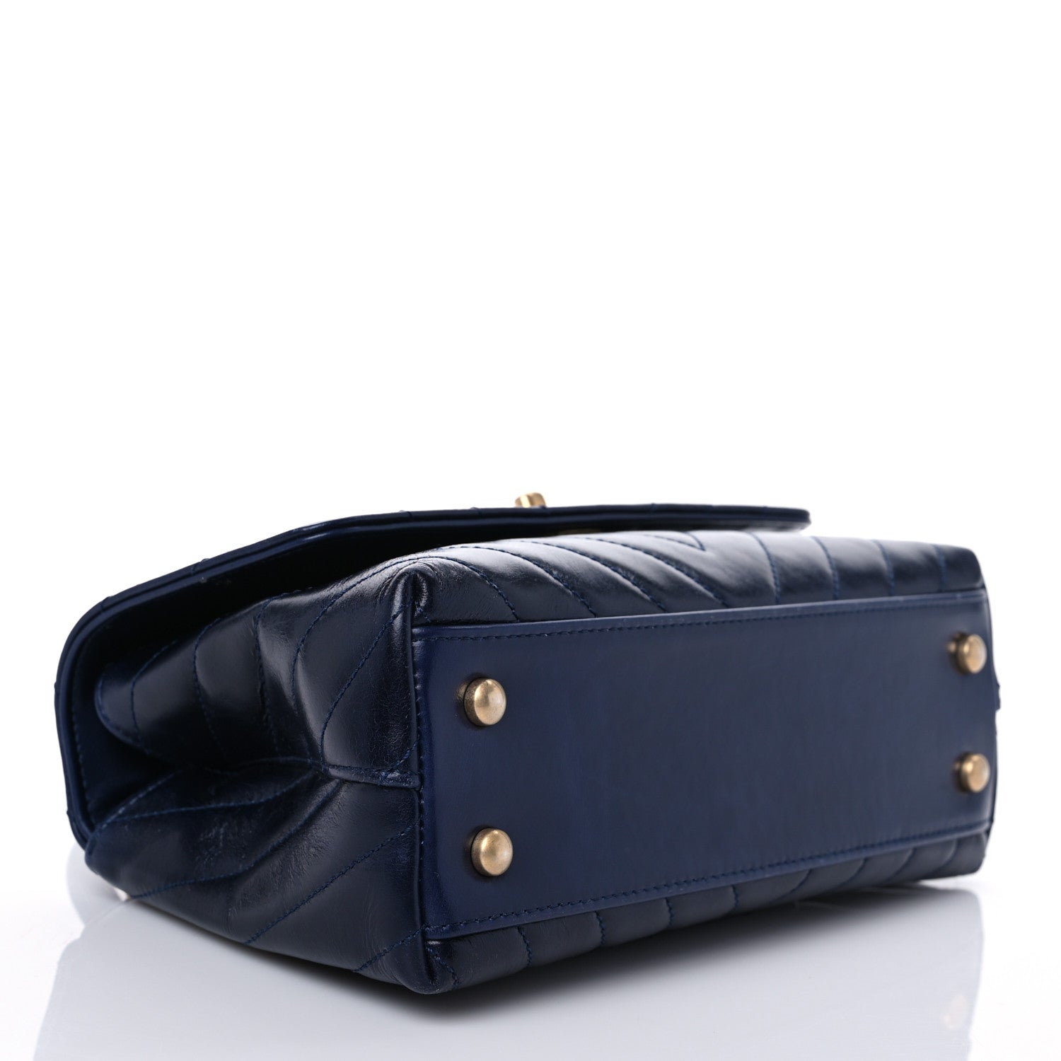 Chanel Aged Calfskin Chevron Quilted Small Coco Handle Flap Navy 3 of 9