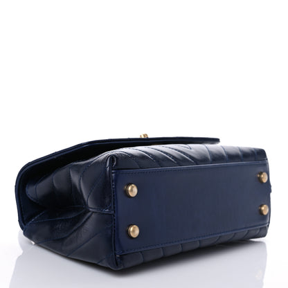 Chanel Aged Calfskin Chevron Quilted Small Coco Handle Flap Navy 3 of 9