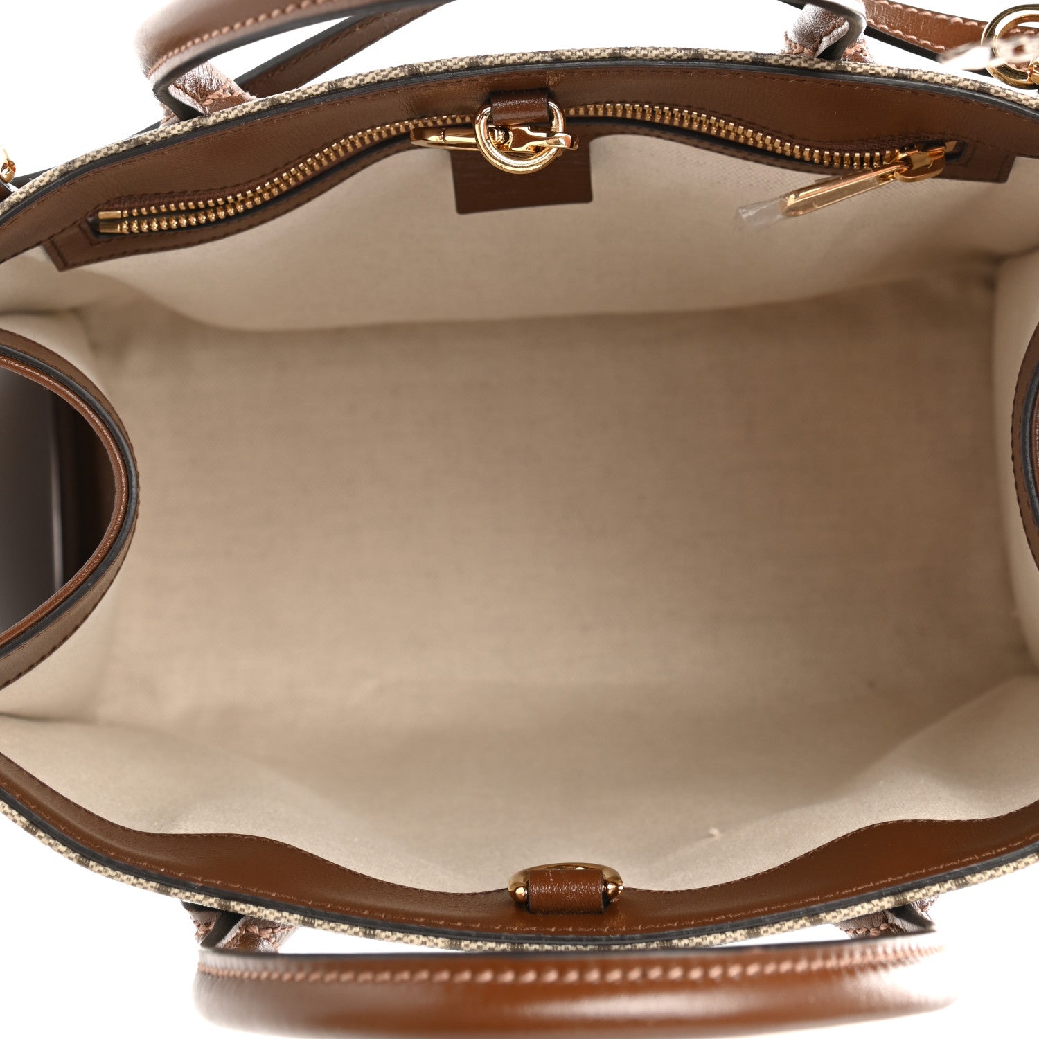 Gucci GG Supreme Monogram Azalea Calfskin Small Retro Interlocking G Tote Bag Beige Ebony Brown Sugar 5 of 11