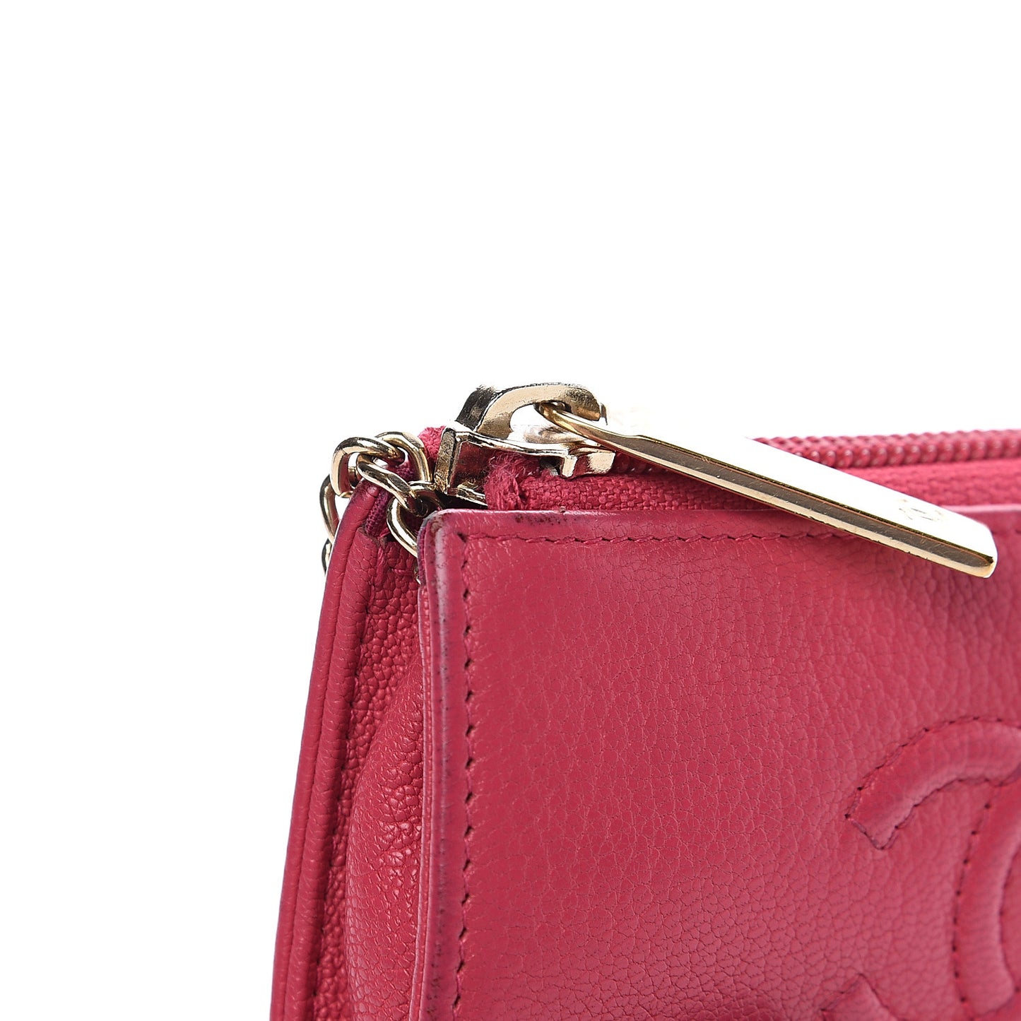 Calfskin Chain CC Key Holder Case Dark Pink